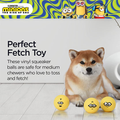 Bob, Kevin, and Otto Vinyl Squeaker Ball Dog Toys, 3 Pack | Yellow 3Pk Dog Toys| Gifts Fans and Their Pets | Officially Licensed Pet Product from Universal Studios