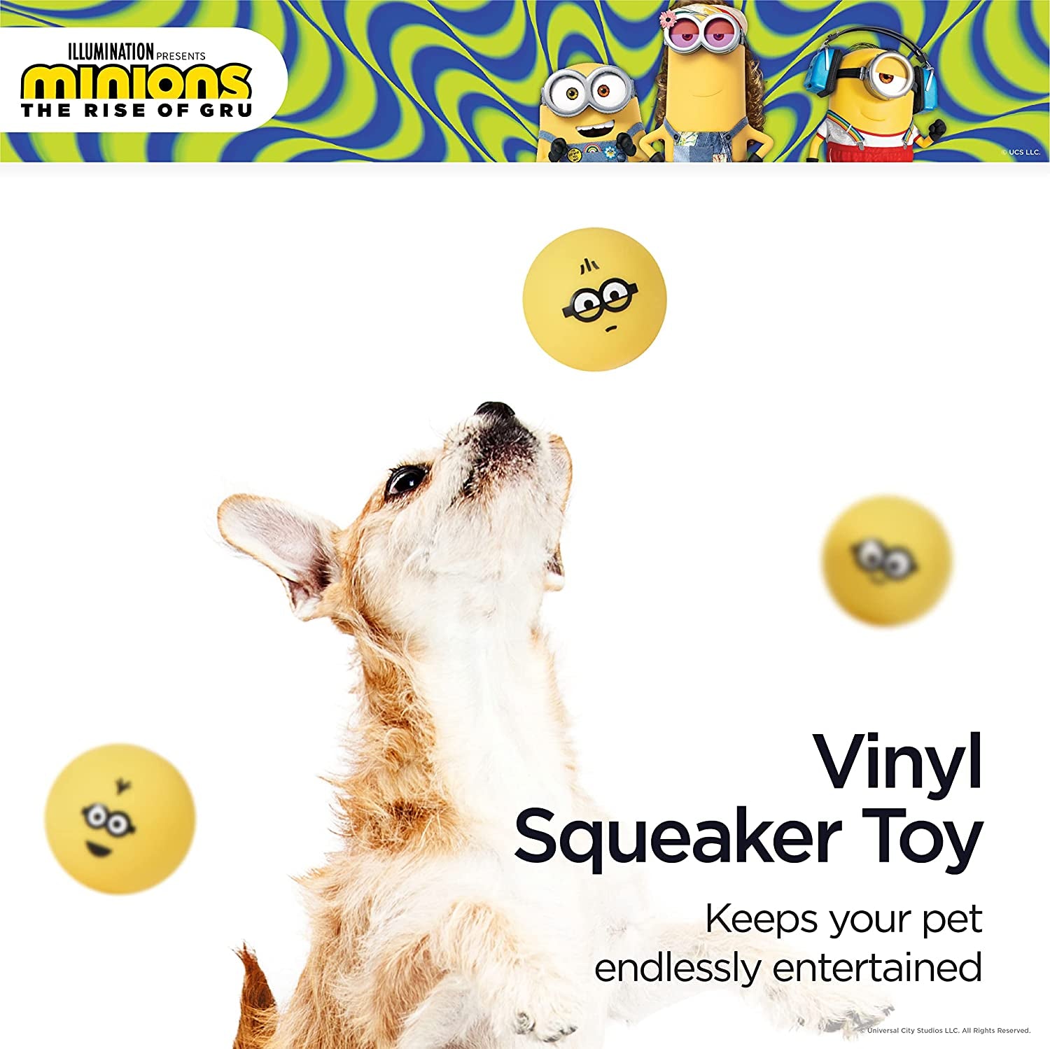 Bob, Kevin, and Otto Vinyl Squeaker Ball Dog Toys, 3 Pack | Yellow 3Pk Dog Toys| Gifts Fans and Their Pets | Officially Licensed Pet Product from Universal Studios